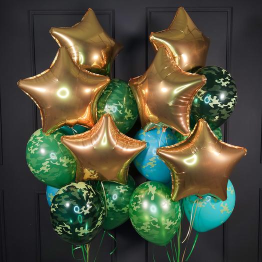Camouflage balloons with gold stars
