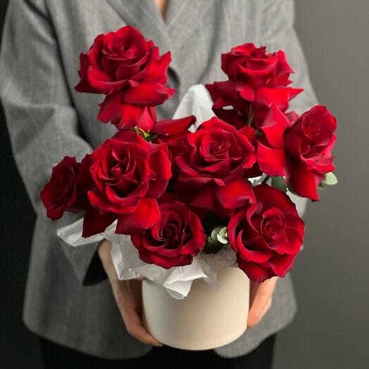 Red roses in a box