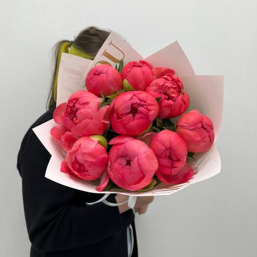 Букет из 9 коралловых пионов