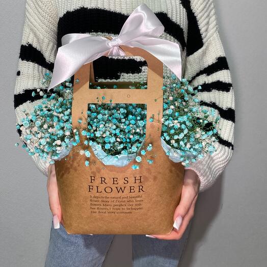 The blue gypsophila in the handbag