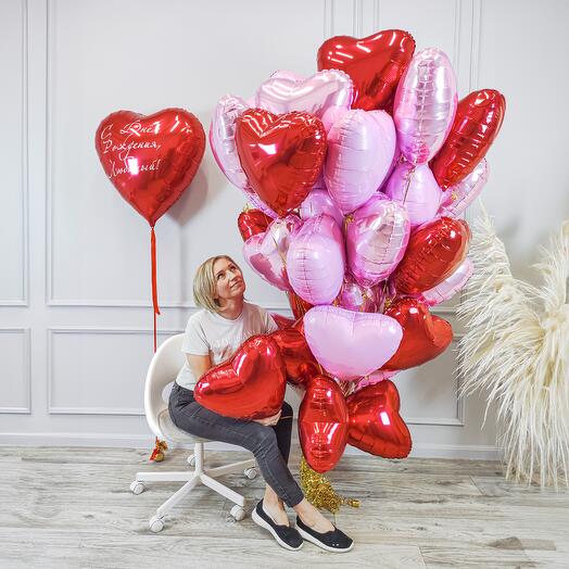 Шары девушке, Решение "Love" из 36 фольгированных сердец для самой любимой