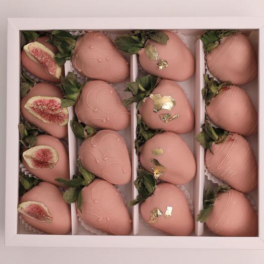 "16 клубник в бельгийском розовом шоколаде"