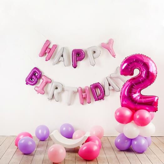 Набор шаров (фотозона) "Pink Happy Birthday"