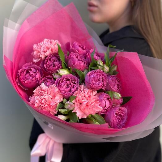 Bouquet "Parties" (peony. rose, dianthus, alstroemeria)