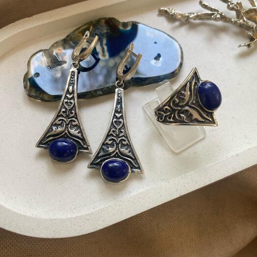 Серебряный комплект с сапфиром