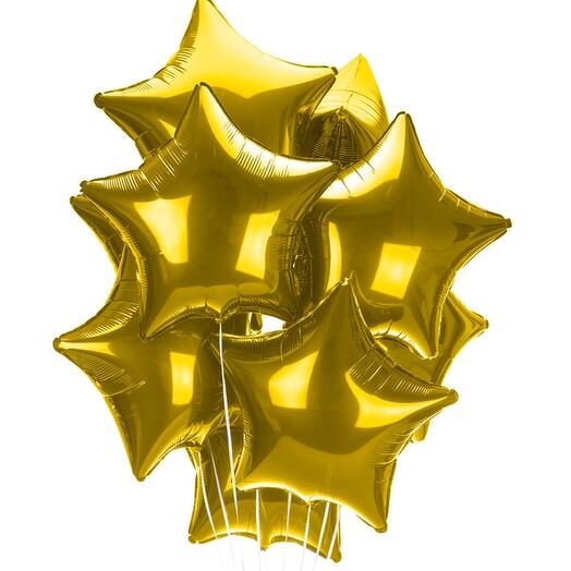 11 шаров с гелием золотые звездочки