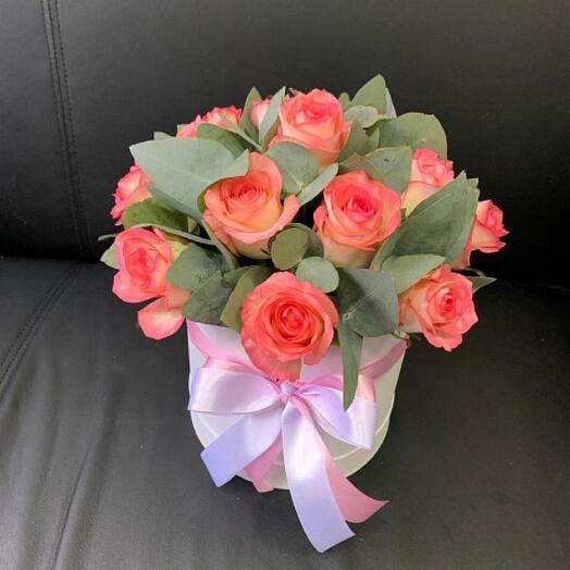 Flowers in a box "Jumilia and eucalyptus"