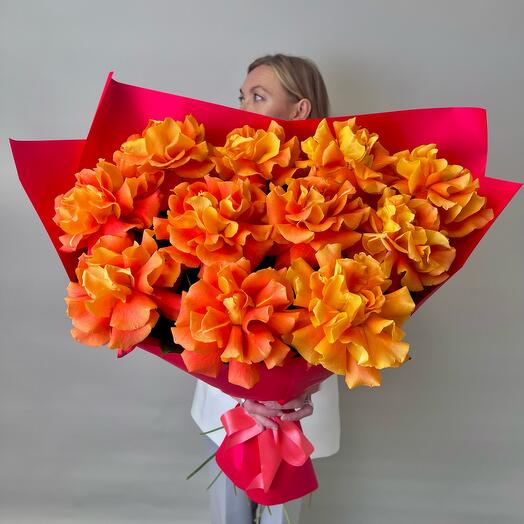 Ramo naranja brillante rosa francesa 11 piezas