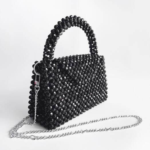 Черная сумка из бусин с подкладкой
