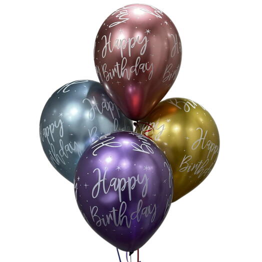 Набор воздушный шаров (гелий) HAPPY BIRTHDAY  4 шт хром. Set of helium balloons HAPPY BIRTHDAY 4pcs chrome