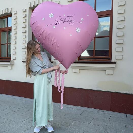 Сердце гигант Воздушный шар нежно розовое happy birthday