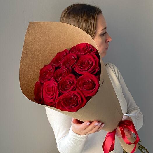 Red roses in a craft 60 cm