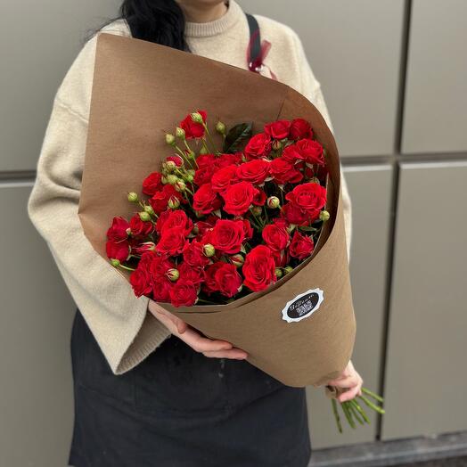 15 red bush roses in an envelope