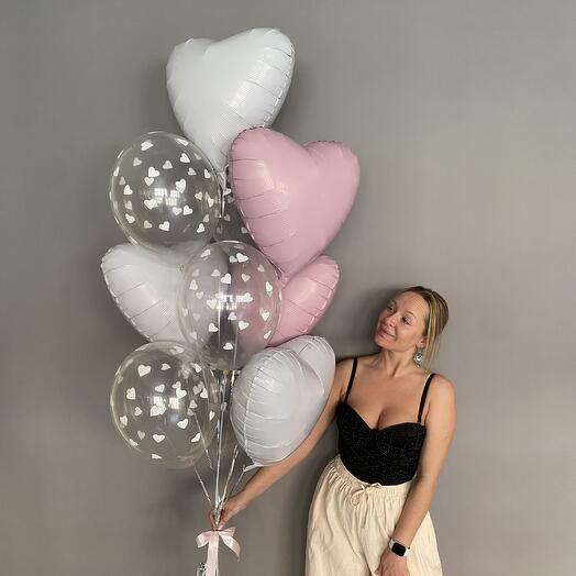 Globos de cumpleaños para niña, niña o mamá con corazones blancos y rosados