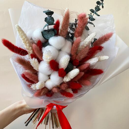 Букет из сухоцветов: ароматный эвкалипт, хлопок, лагурус