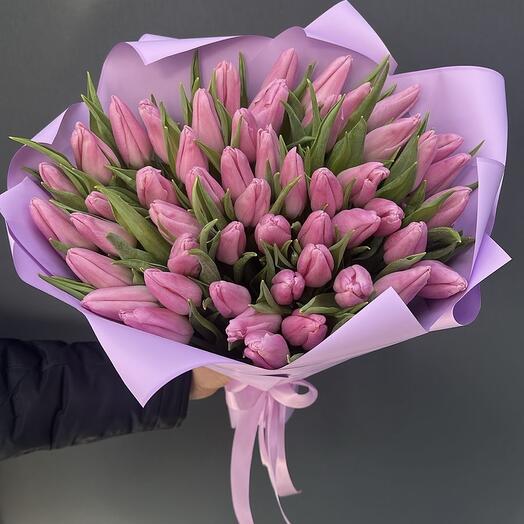 Bouquet of pink tulips 51 pcs