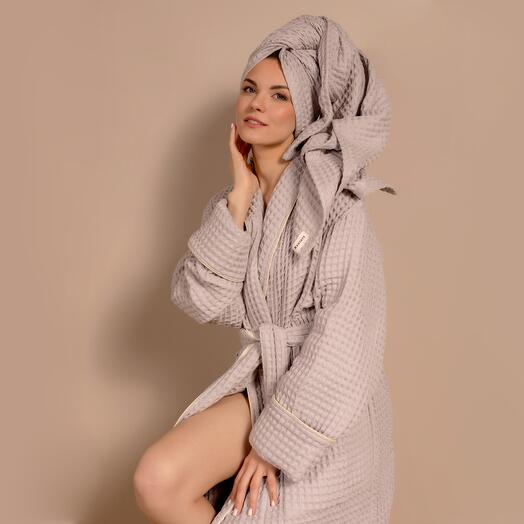 Халат вафельный светло-серый Кантата