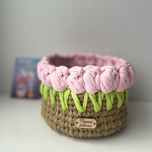 Корзина интерьерная «Тюльпаны розовые»