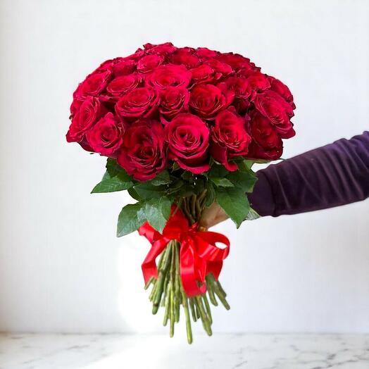 "Pure Love" Hand-Tied Red Rose Bouquet – 21 Premium Stems