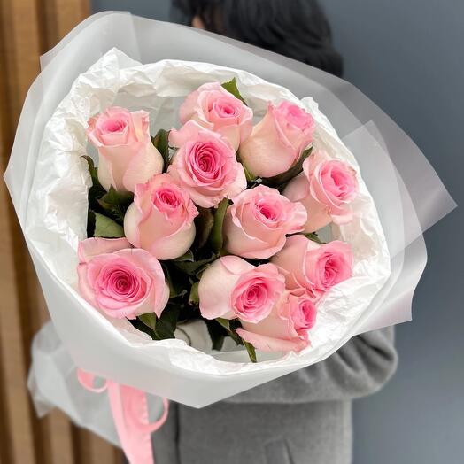 11 розовых роз Эквадор