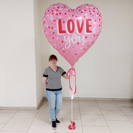 Фольгированный шар сердце 62" с надписью "Love you" с гелием