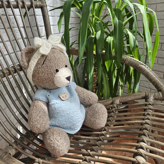 Вязаная игрушка Мишка Тедди ручной работы из альпаки на Новый год для детей
