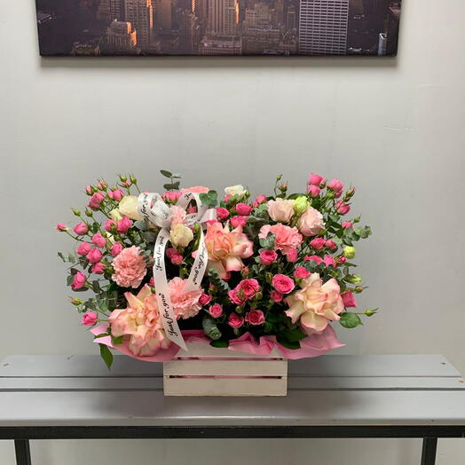 Композиция 158 🌷«Розовый рассвет» в ящике 🌿