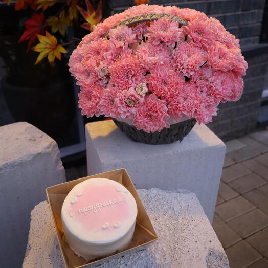 Корзина с хризантемой + бенто торт