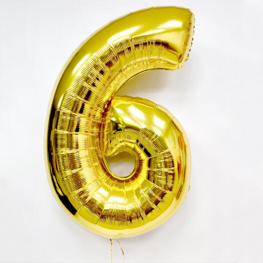 Шар фольгированный Цифра "6" золото