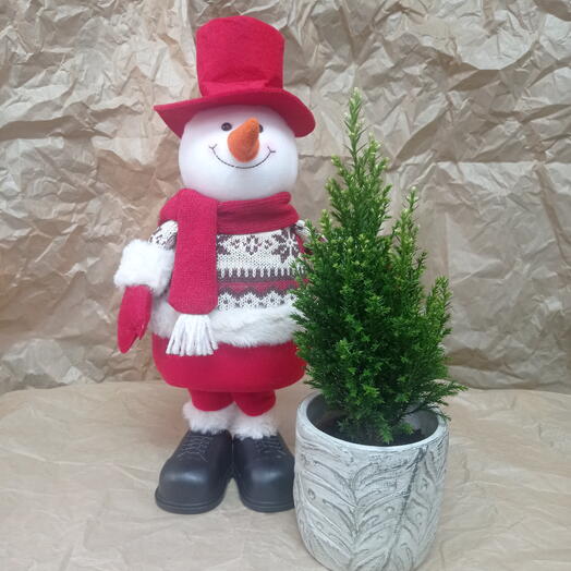 Интерьерный новогодний декор "Снеговик" с елью 🌲