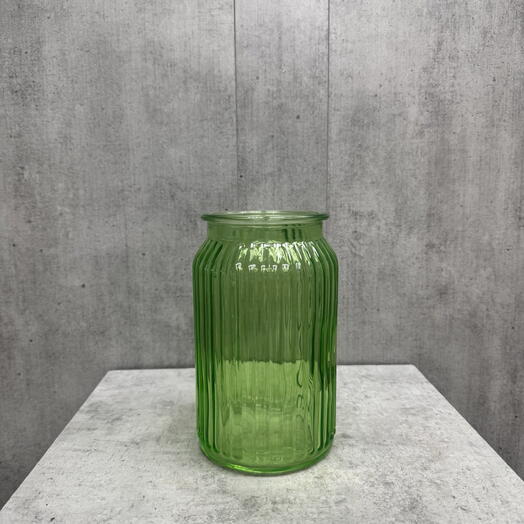 Ваза рифленая стеклянная зеленого стекла