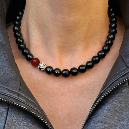 Колье из натурального камня CAVIAR ONYX CRUELLA на подарок, любимой девушке, на праздник, на мероприятие, на день рождения