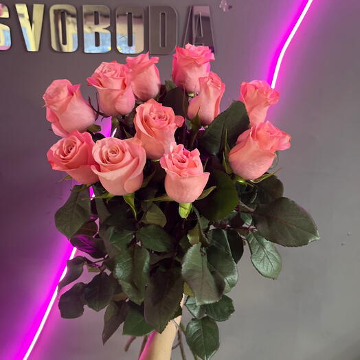 11 нежно-розовых роз