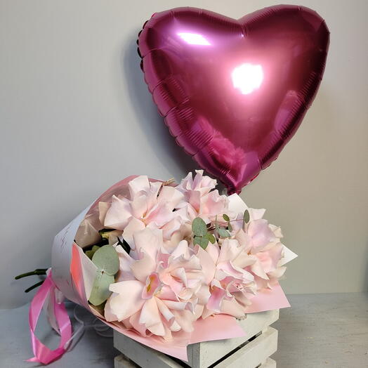 Букет с французской розой "для любимой💞" с геливым шаром Сердце, для "Неё 💞"