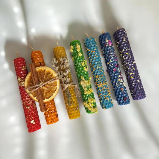 Чакровые свечи из вощины "Энергия семи центров" (в наличии и под заказ)