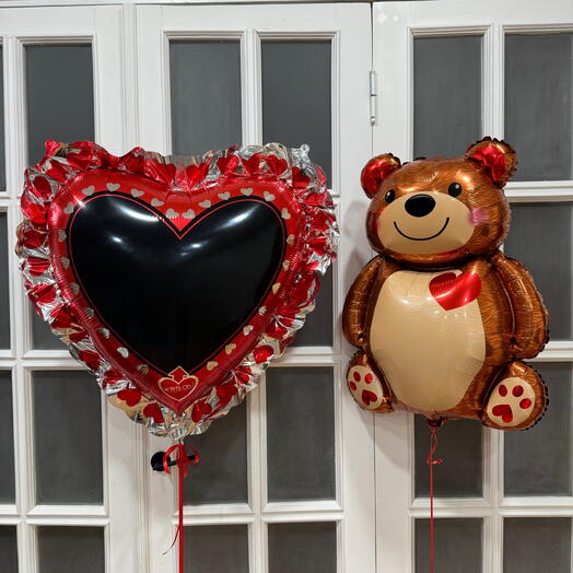 (ВАША НАДПИСЬ) Воздушный шар с маркером сердце и медведь. (YOUR TEXT) helium balloon with marker and bear