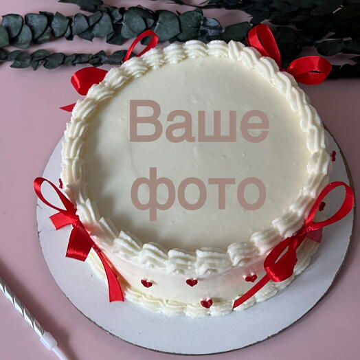 Торт 1 кг ламбет с бантиками, сердечками и Вашей фотографией на день рождения, на годовщину / любимой, любимому