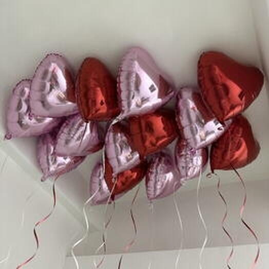 Шарики сердечки красно розовые