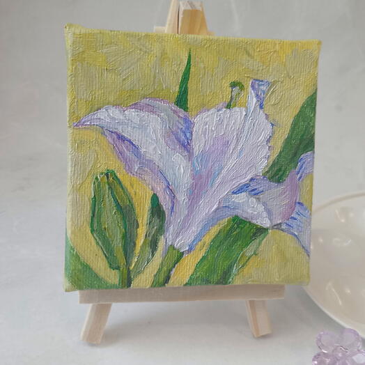 Картина "Голубая лилия", масло, мини-холст 10×10,  оригинал