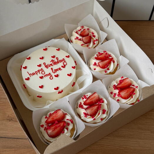 Набор бенто торт happy birthday my love +5 капкейков