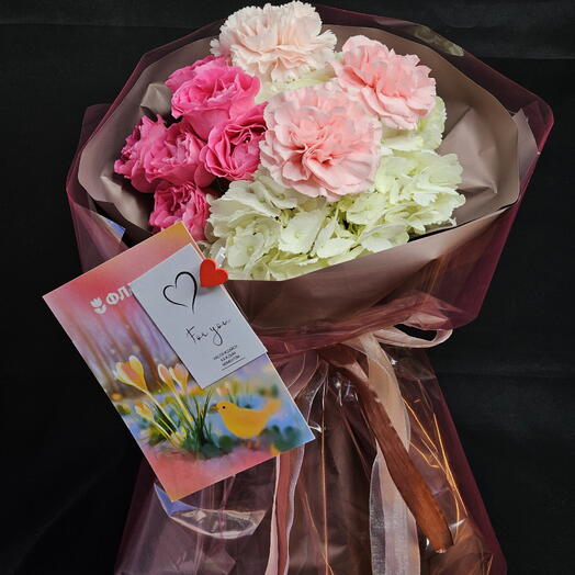Хит 🍭 "My girl" 💖 букет из кустовых розовых роз, диантус, гортензия, букет пион роз,гвоздик, дофаминовый