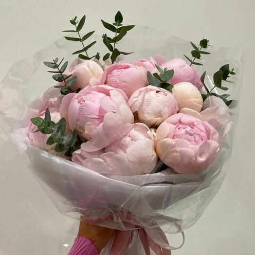 Акция❣️ 9 нежных пионов с эвкалиптом💗