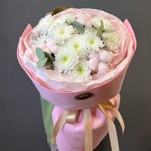 Букет из Кустовых Хризантем и хлопка 🌸