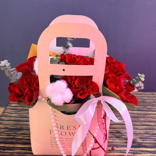 Цветы в коробке французская Роза с хлопком 🌹🥰️