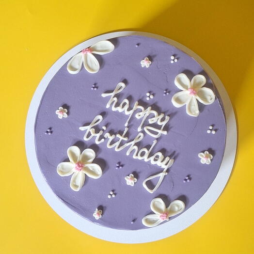 Торт happy birthday фиолетовый с цветочками на день рождения 1,7 кг