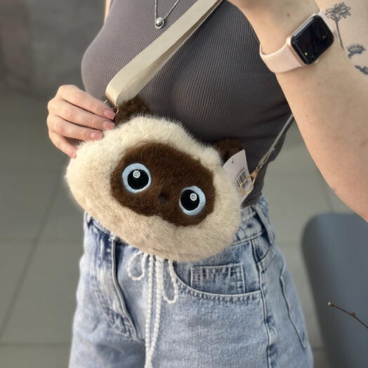 Плюшевая сумка коричневый кот пятнистый