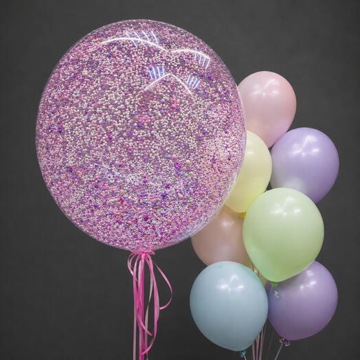 Воздушные шары макарунс с большим шаром Сфера, Deco Bubble