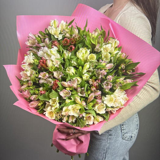 Букет из 25 яркой и сочной альстромерии в стильной упаковке (39-0060)-