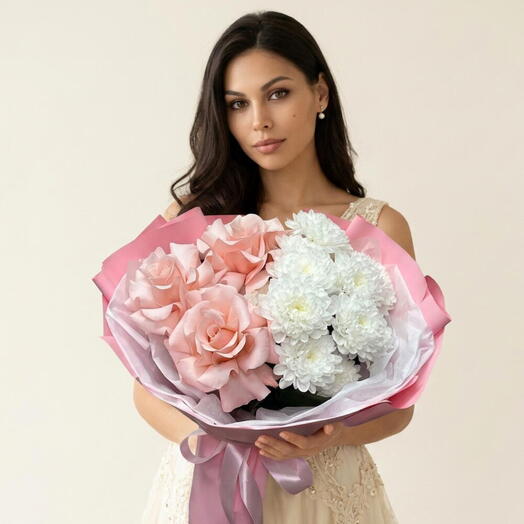 Акция! Нежный букет Французская Розы с Хризантемами🌸