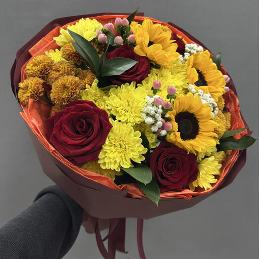 Летне-осенний букет с подсолнухами🌻